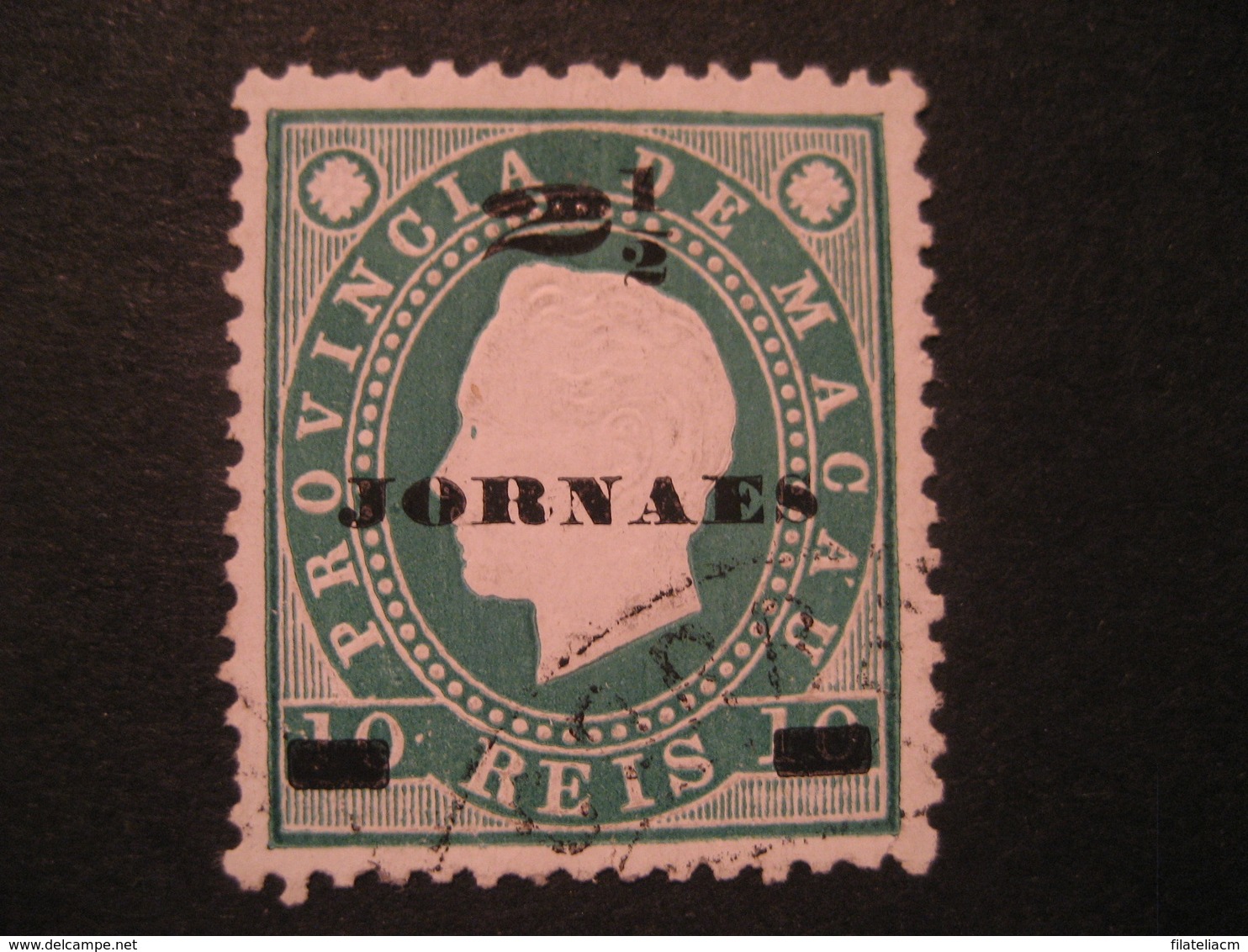 2 1/2 O.p. 10 Reis MACAU 1891/3 Yvert 42 (cancel Perf. 12 1/2 Cat. Year 2008: 7 Eur) Stamp Macao Portugal China Area - Oblitérés