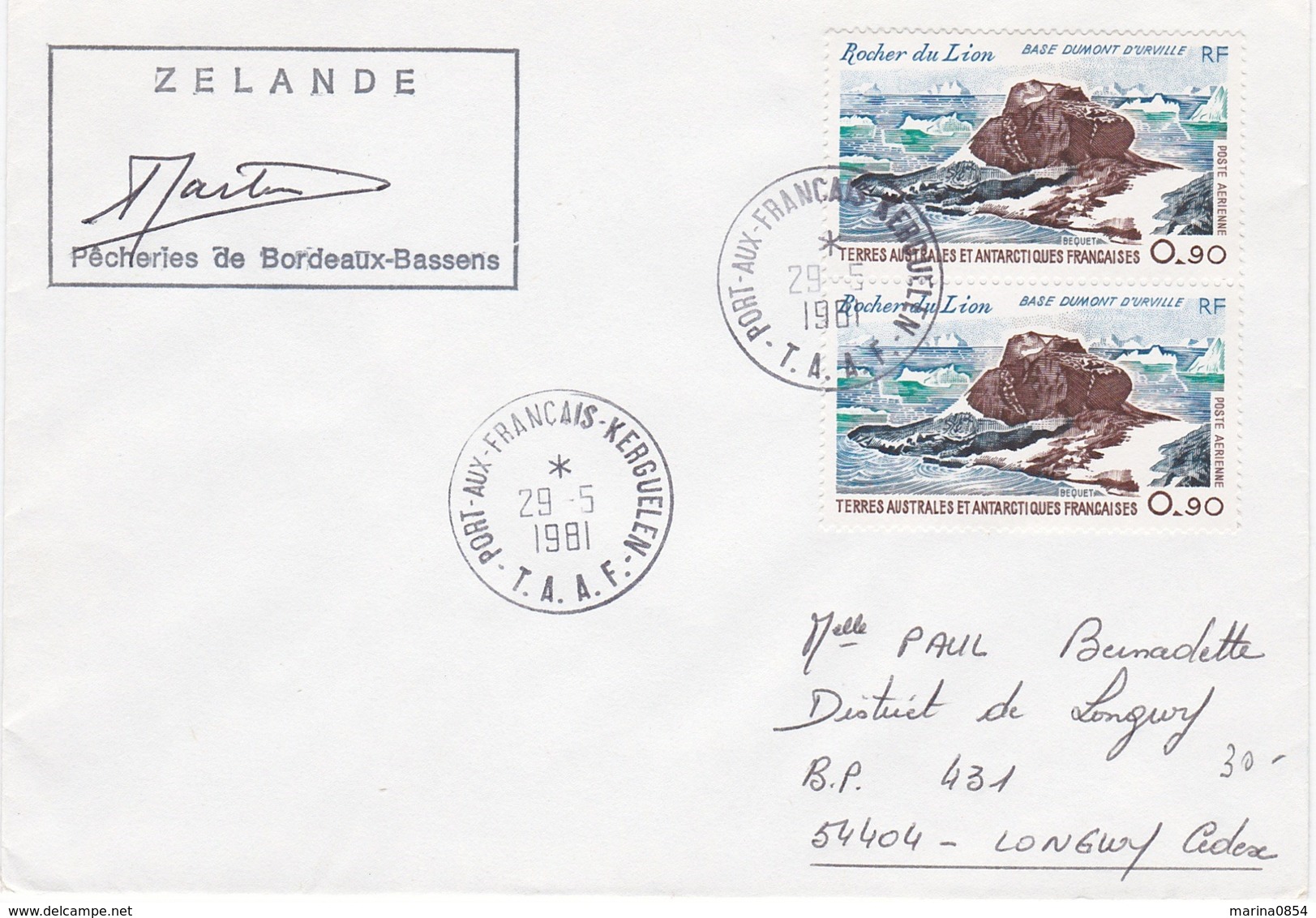 TAAF81 - YT PA N°57 X 2 - Zelande - Cachet à Date Port Aux Françai S- Kerguelen Du 29 Mai 1981 - Lettres & Documents