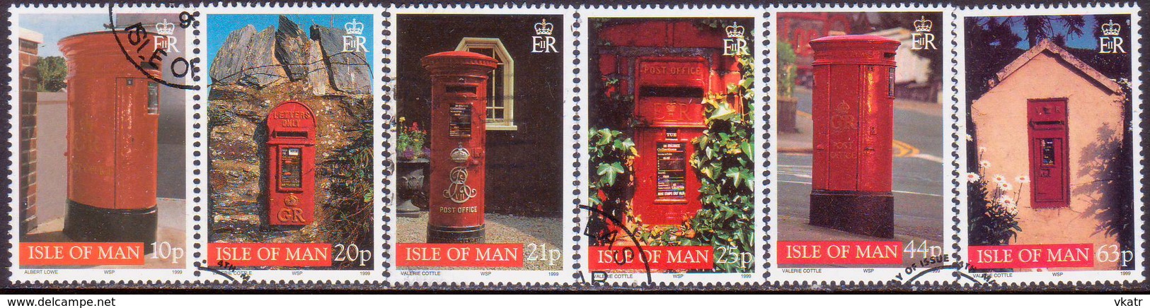 ISLE OF MAN 1999 SG 824-29 Compl.set Used Local Post Boxes - Isle Of Man