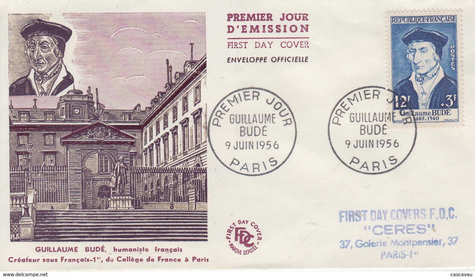 Enveloppe  FDC  1er  Jour   FRANCE   Guillaume  BUDE   1956 - 1950-1959