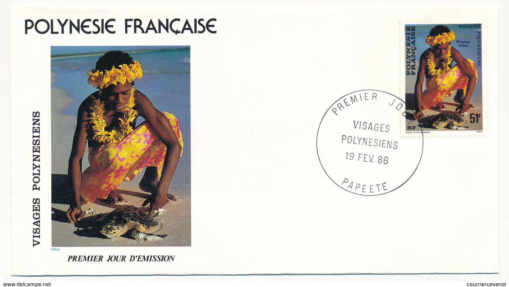 POLYNESIE FRANCAISE - 3 FDC - Visages Polynésiens - 19 Février 1986 - Papeete - FDC