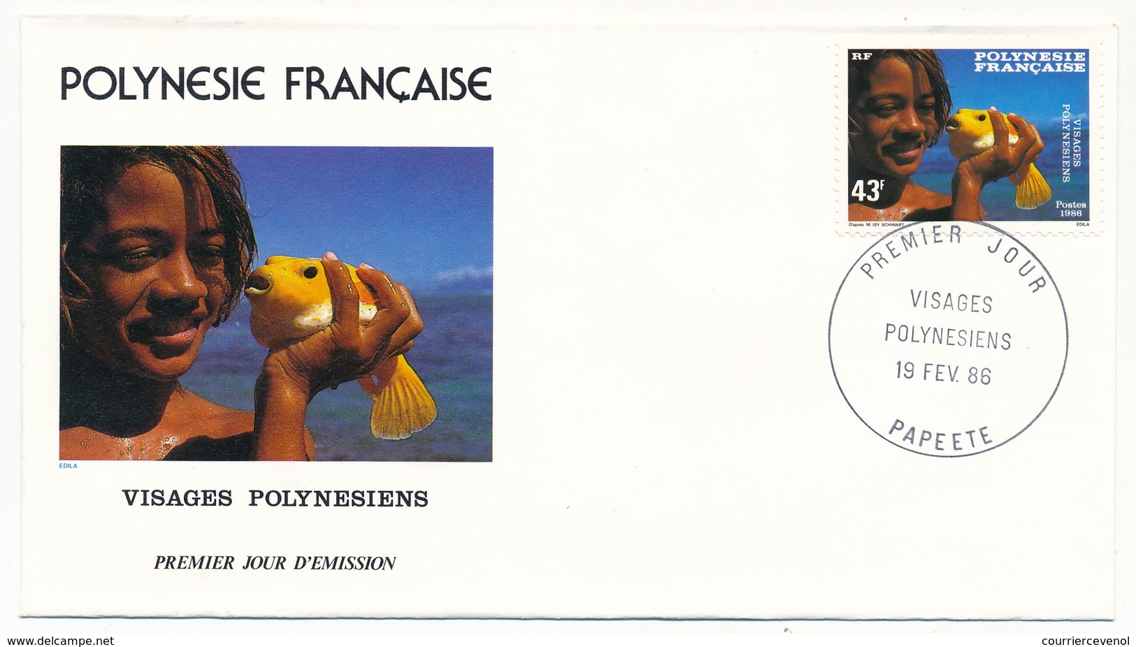 POLYNESIE FRANCAISE - 3 FDC - Visages Polynésiens - 19 Février 1986 - Papeete - FDC