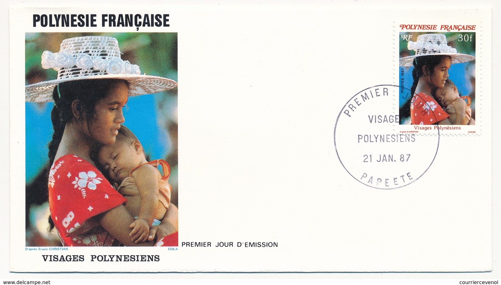 POLYNESIE FRANCAISE - 3 FDC - Visages Polynésiens - 21 Janvier 1987 - Papeete - FDC