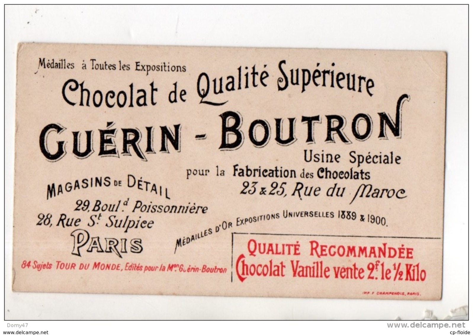 CHROMO . CHOCOLAT GUÉRIN-BOUTRON . TOUR DU MONDE N° 32 . À COLOMBO . UN MARCHAND DE RIZ EN PLEIN AIR - Réf. N°14958 - - Guérin-Boutron