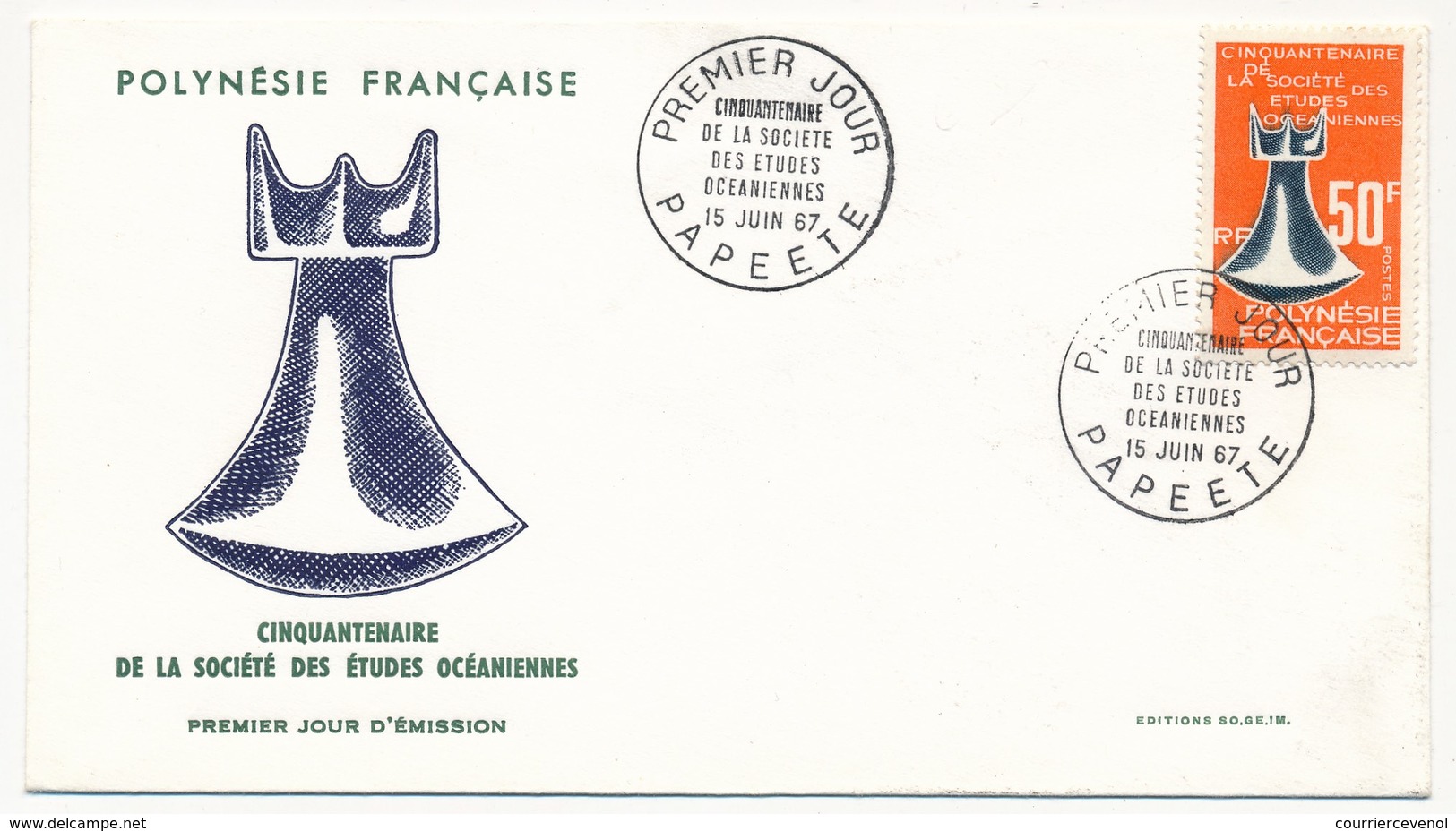 POLYNESIE FRANCAISE - FDC - Cinquantenaire Société Des Etudes Océaniennes - 15 Juin 1967 - Papeete - FDC