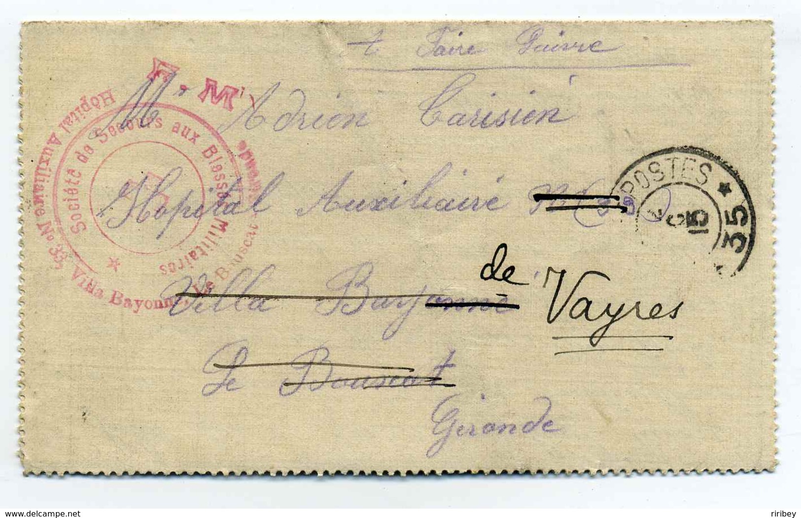 Hopital Auxilliaire N°33 , Villa Bayonne  LE BOUSCAT  /  GIRONDE /  1915 / Croix Rouge - WW I