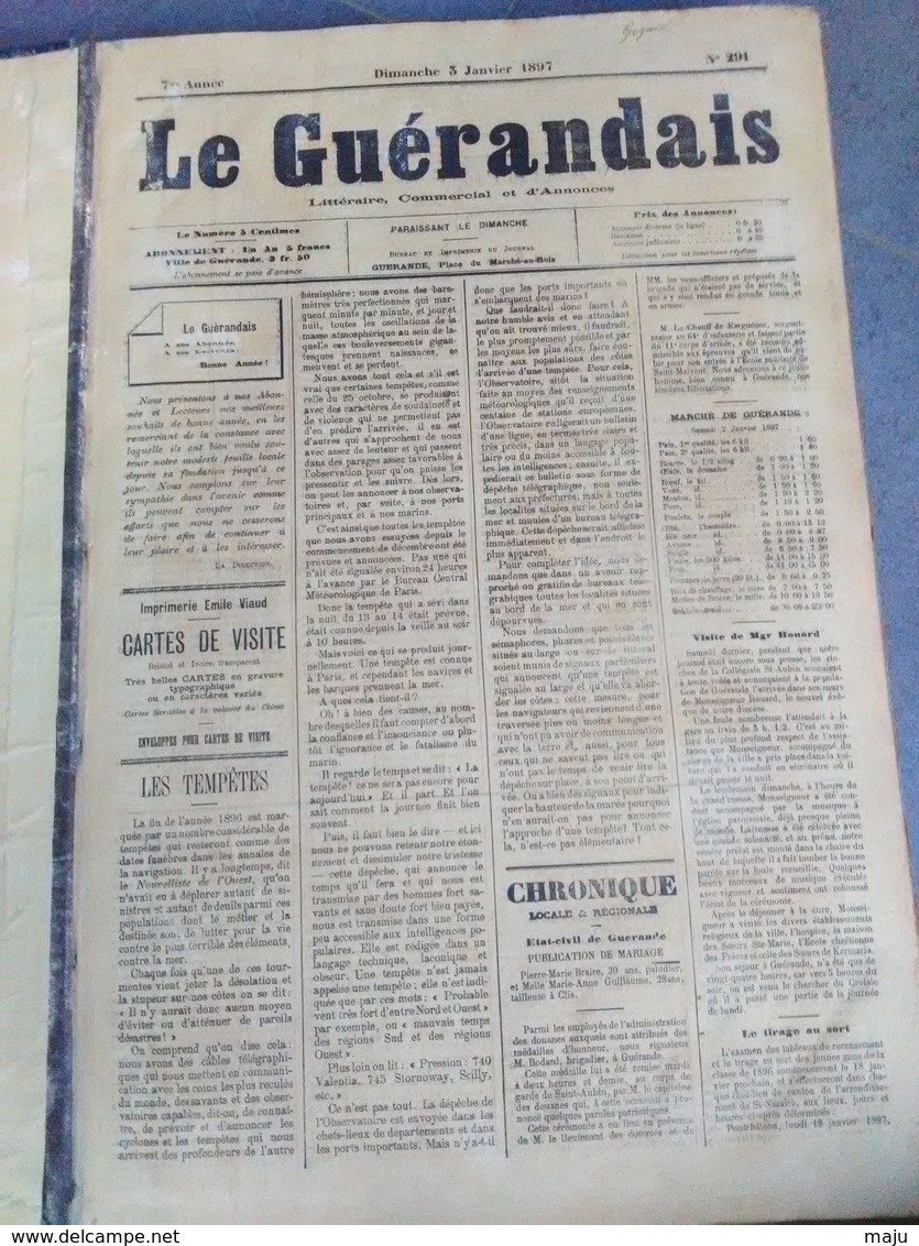 JOURNAL LE GUERANDAIS N°291 A 394 RELIE ANNEE 1897 A 1898  GUERANDE ET SA PRESQU ILE - 1850 - 1899