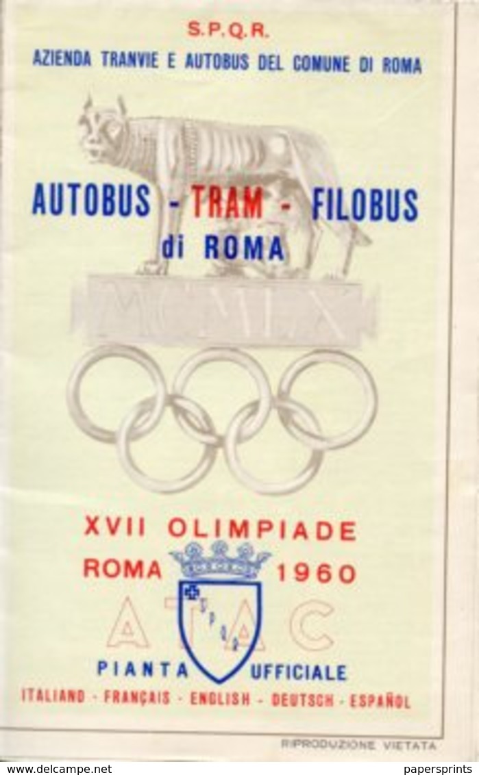 PIANTA UFFICIALE DI ROMA S.P.Q.R., XVII OLIMPIADE 1960, Informazioni Su Autobus, Tram, Filobus - OTTIMA P53 - Carte Stradali