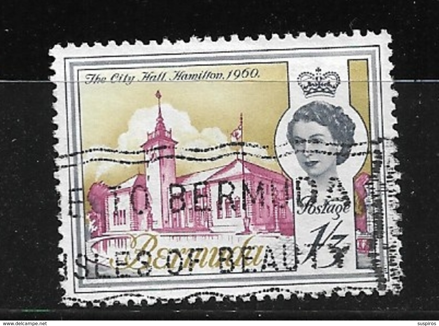 BERMUDA    1962 Definitive Issue  QUEEN ELIZABETH II 	 	Used The City Hall Hamilton 1960  NICE CANCEL - Bermuda