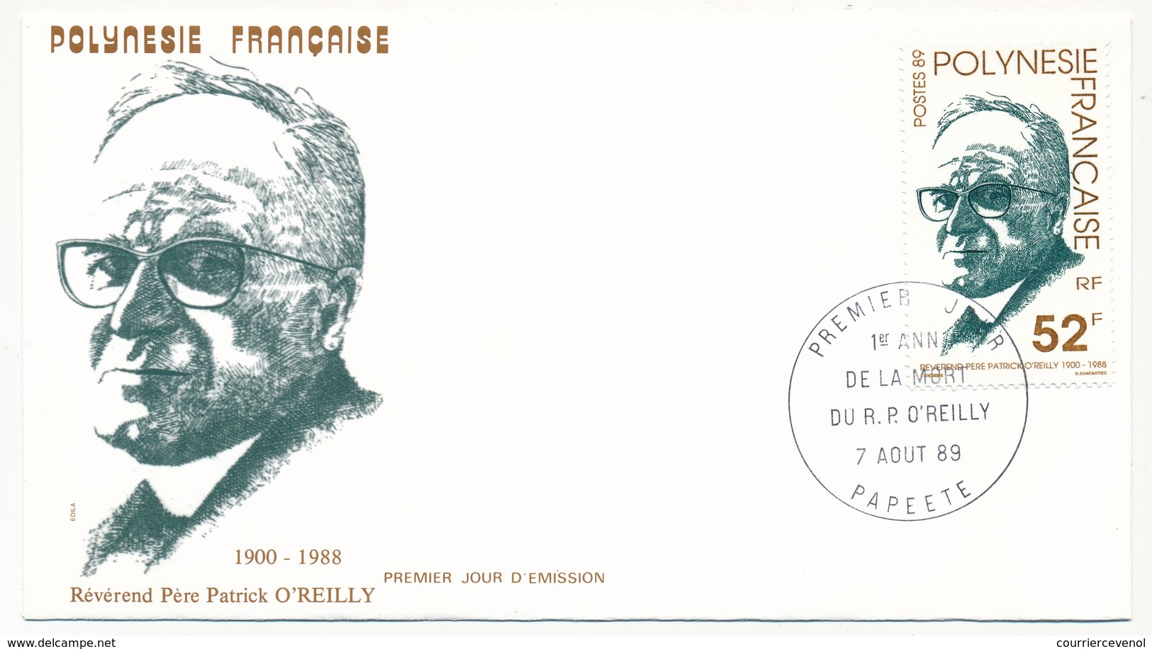 POLYNESIE FRANCAISE - FDC - Révérend Père Patrick O'REILLY - 7 Août 1989 - Papeete - FDC