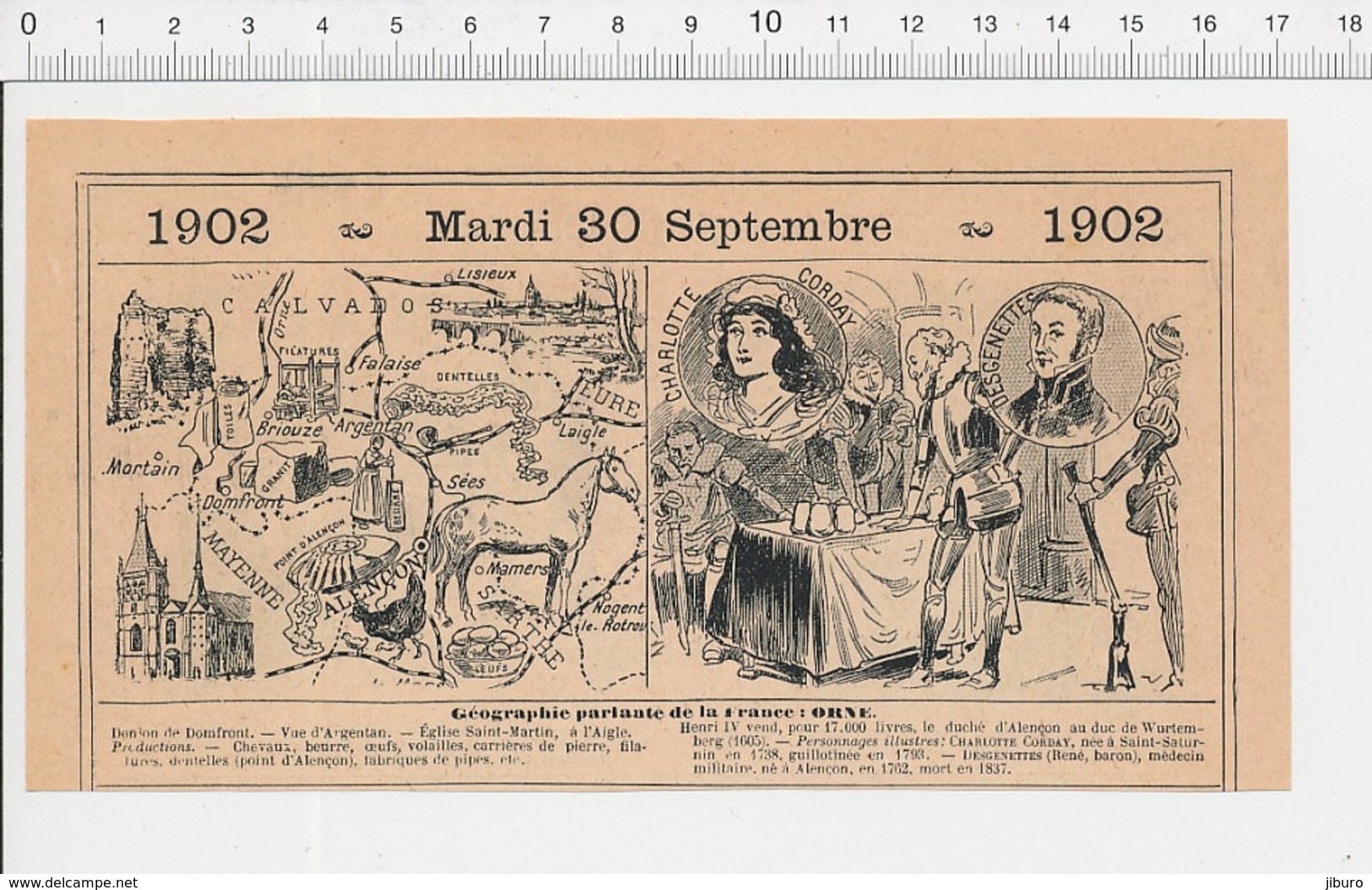 2 Scan Carte Géographique Département Orne Charlotte Corday Desgenettes Point D'Alençon Histoire Dentelle Vidangeurs223F - Zonder Classificatie