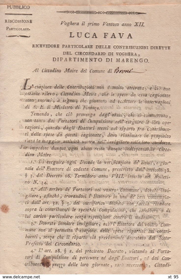 Voguere - Le Receveur Des Contributions Directes De Voguere - Courrier Imprime De L An 12 - Departement Conquis - 1792-1815: Dipartimenti Conquistati