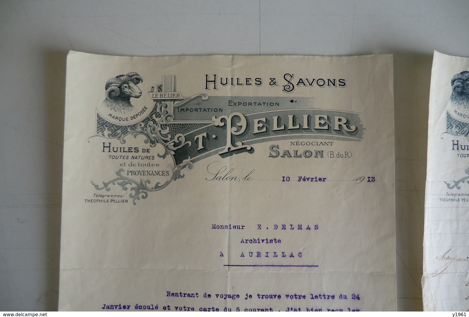 (014) FACTURES DOCUMENTS COMMERCIAUX. 13 BOUCHE DU RHONE SALON DE PROVENCE. T. PELLIER. Huiles, Savons.1933. - Alimentare