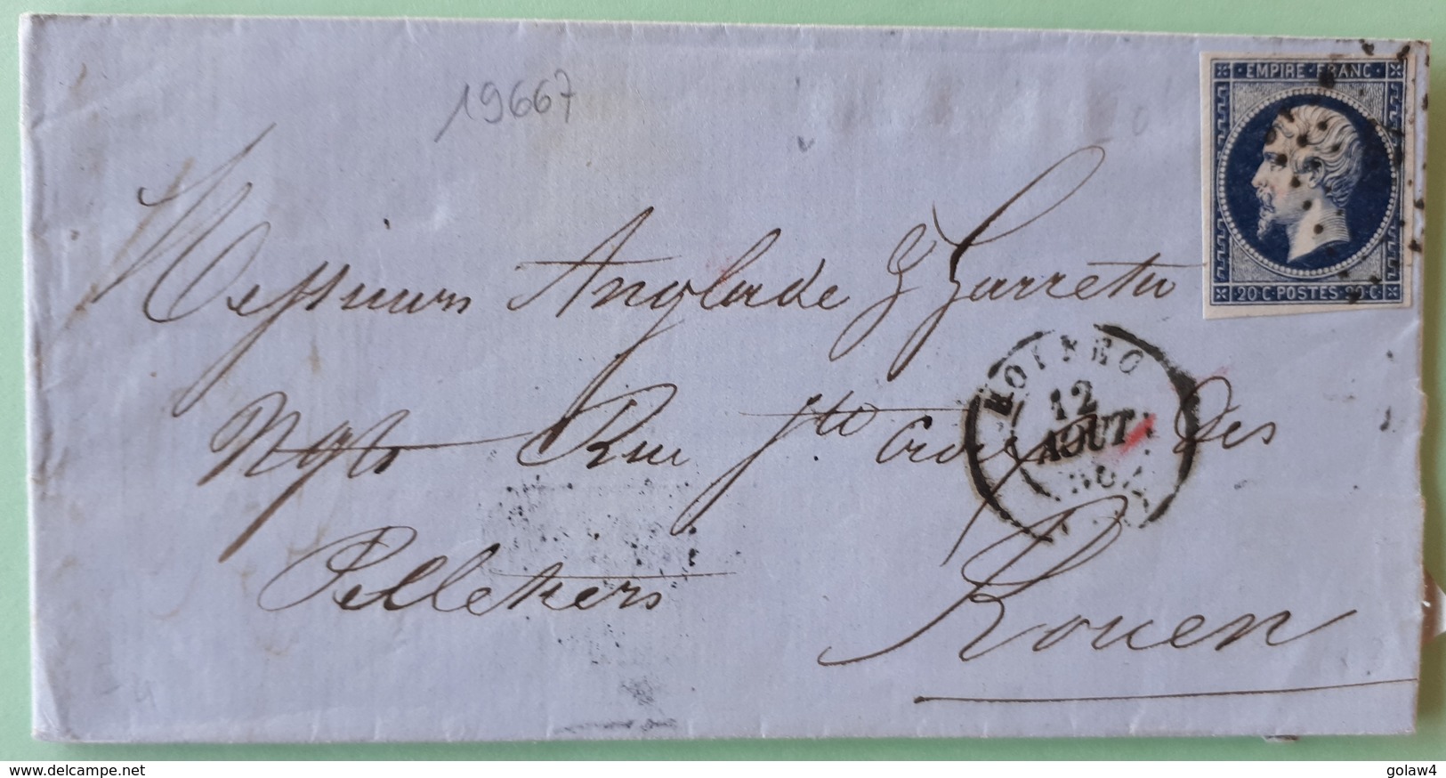 19667# SEINE MARITIME LETTRE Obl PC BOLBEC 1856 T15 Pour ROUEN - 1849-1876: Période Classique