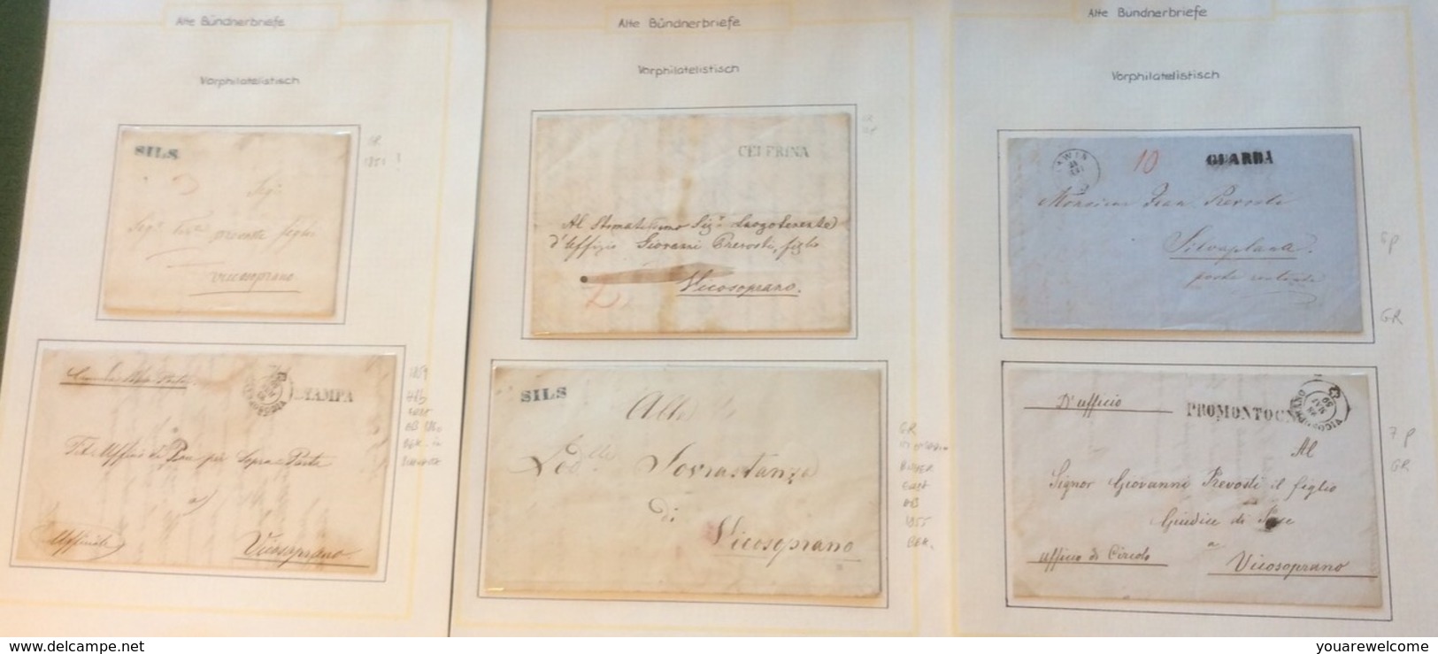 Schweiz Stabstempel Sammlung (GRAUBÜNDEN GR) 6 Briefe 1851-61 > Vicosoprano (Brief Engadin Collection Cover Switzerland - Storia Postale