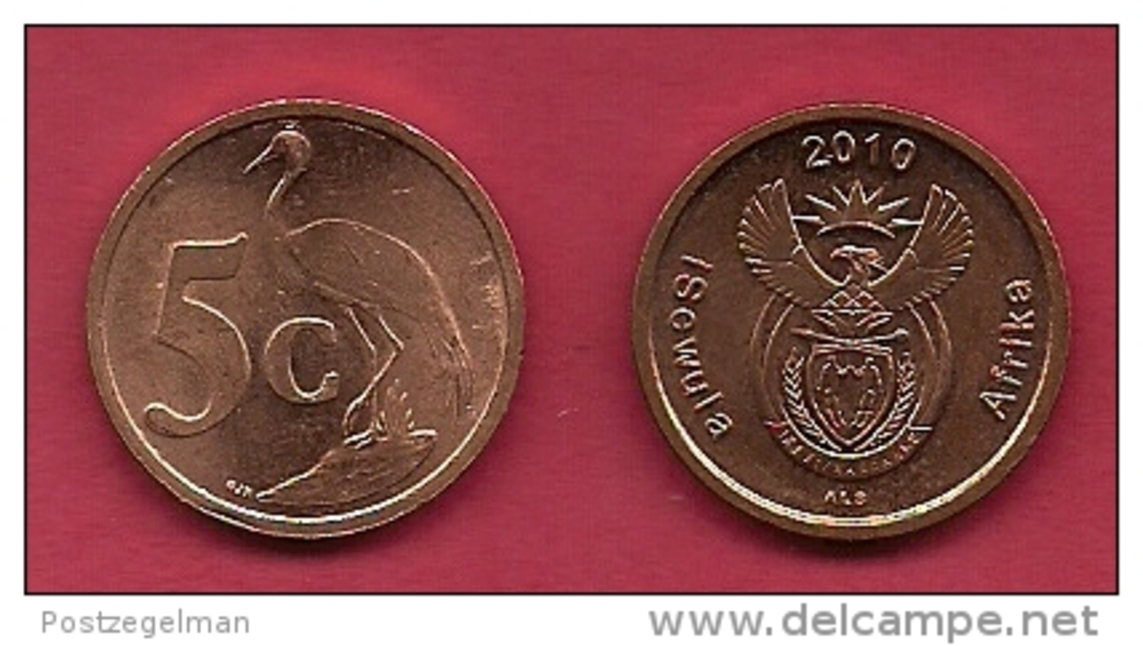 SOUTH AFRICA, 2010, 5 Off Nicely Used Coins 5 Cent C2144 - South Africa