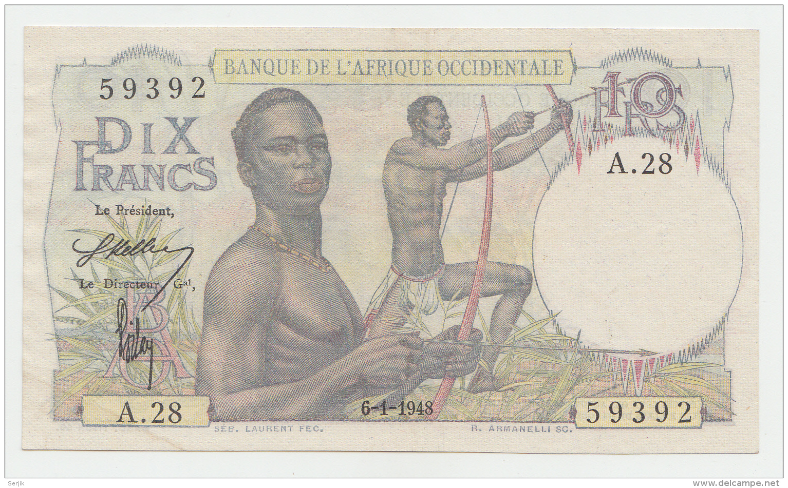 French West Africa 10 Francs 1948 VF+ Pick 37 - Other - Africa