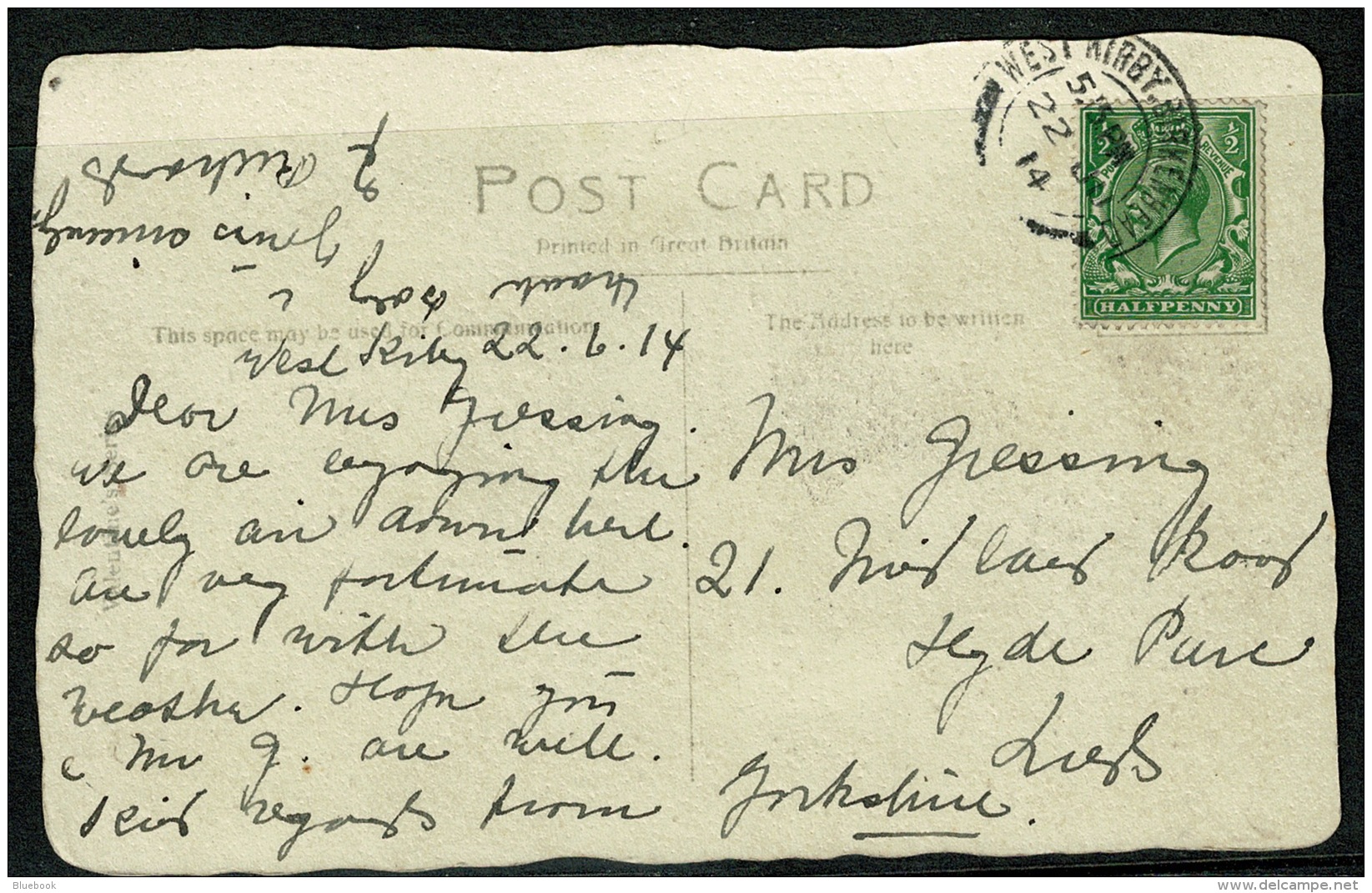 RB 1225 -1914 Postcard - West Kirby From Grange Hill - Cheshire - Autres & Non Classés