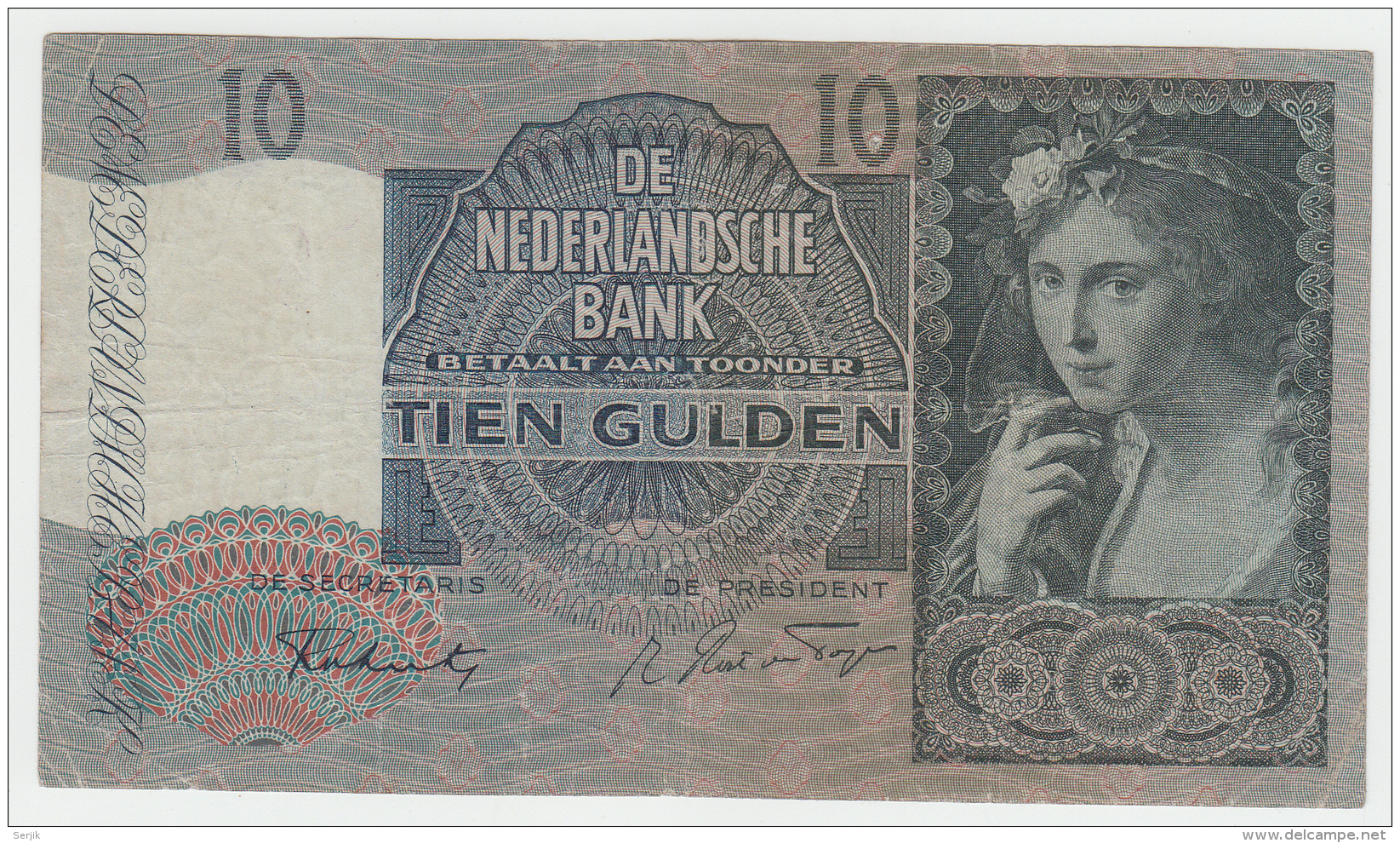 Netherlands 10 Gulden 1941 VF CRISP Pick 56b 56 B - 10 Gulden