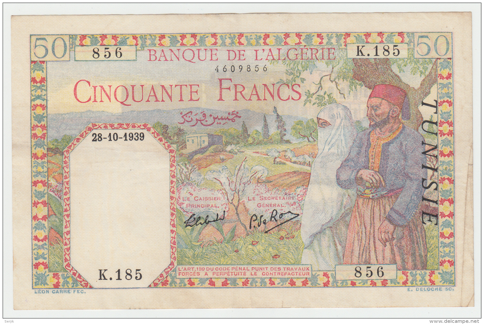 Tunisia Tunisie 50 Francs 1939 VF+ Pick 12 - Tunesien