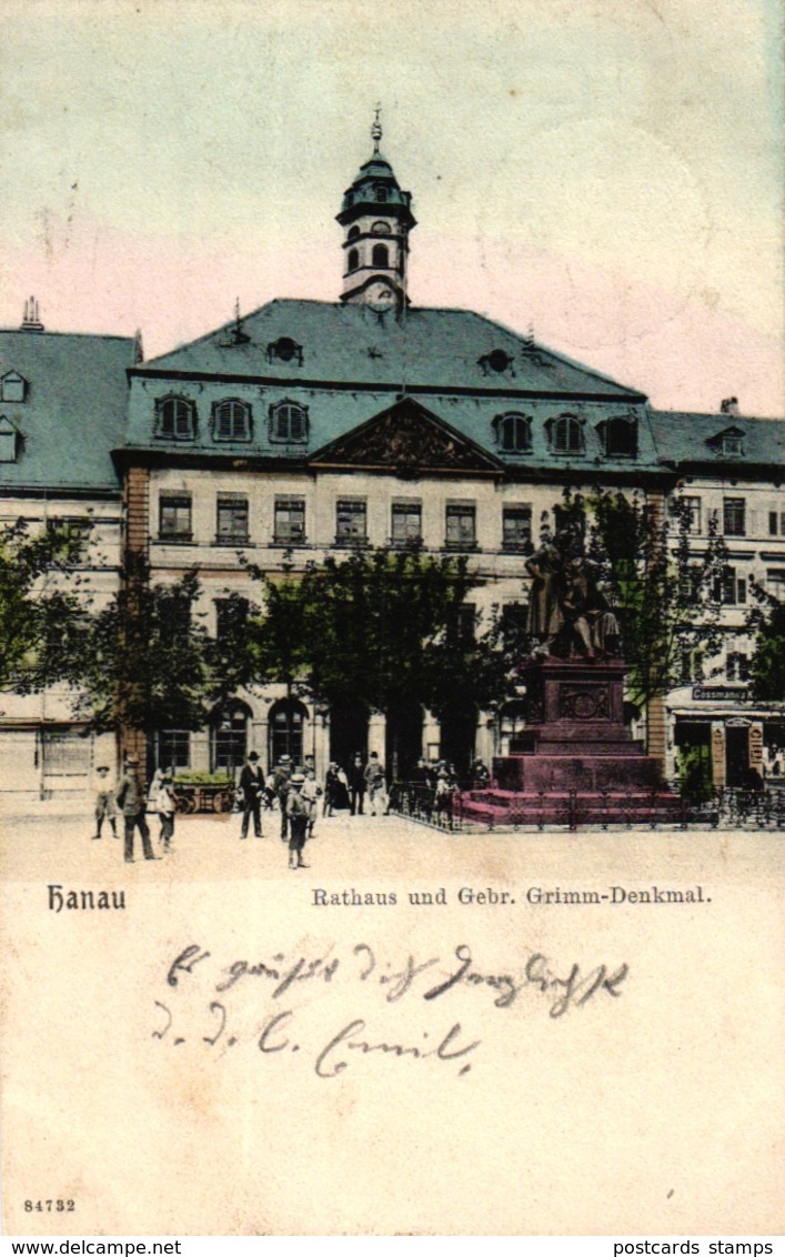 Hanau, Brüder Grimm-Denkmal Und Rathaus, 1904 - Hanau