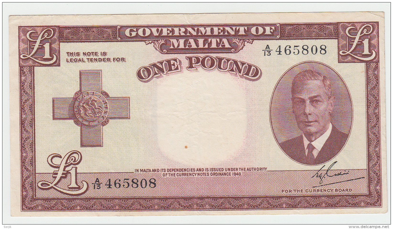Malta 1 Pound 1949 (1951) VF++  Pick 22 - Malta