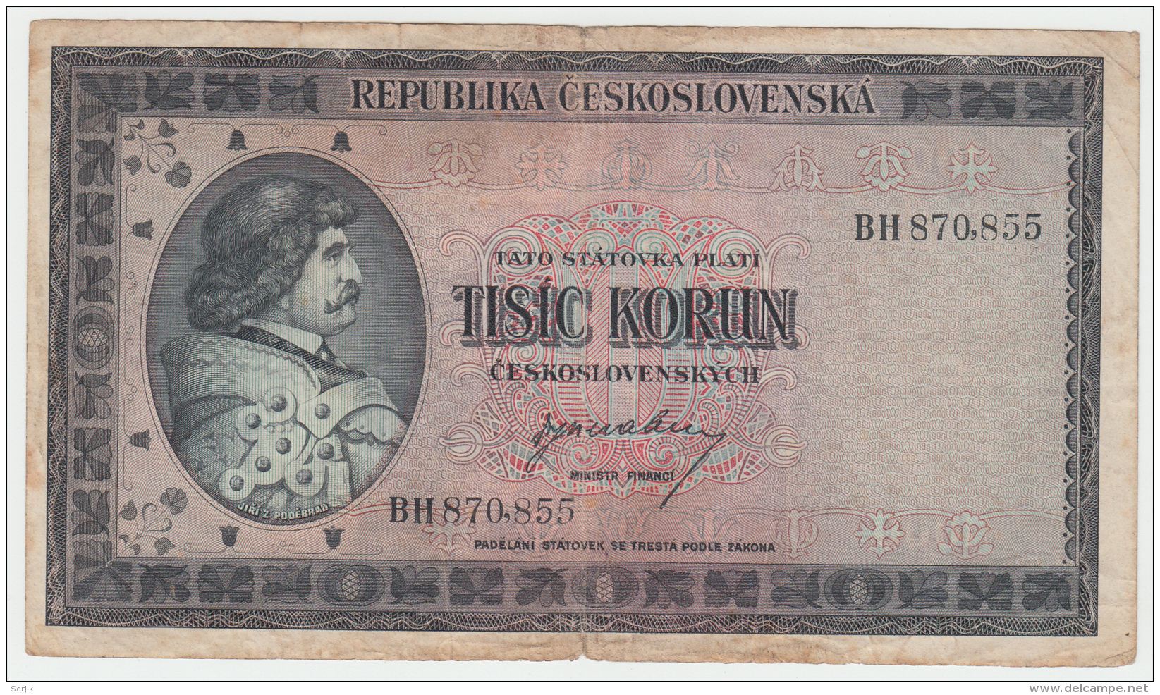 Czechoslovakia 1000 Korun 1945 "F" Pick 65a - Tchécoslovaquie