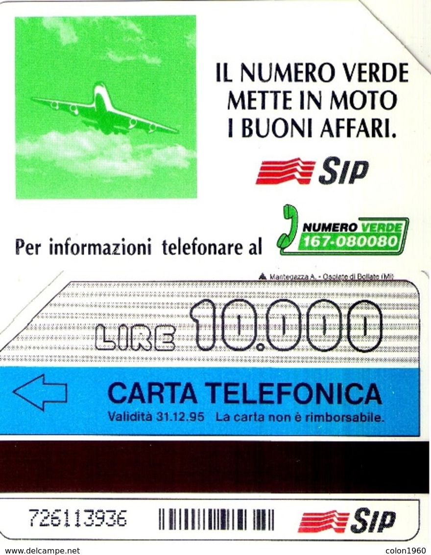TARJETA TELEFONICA DE ITALIA, AVIONES. NUMERO VERDE AEREO. 31-12-95. 10000 LIRAS. 2374. (167) - Avions