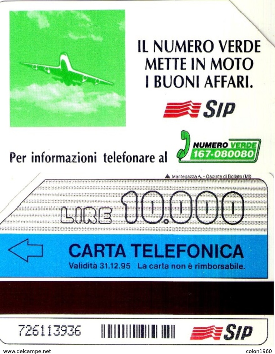 TARJETA TELEFONICA DE ITALIA, AVIONES. NUMERO VERDE AEREO. 31-12-95. 10000 LIRAS. 2374. (167) - Aviones