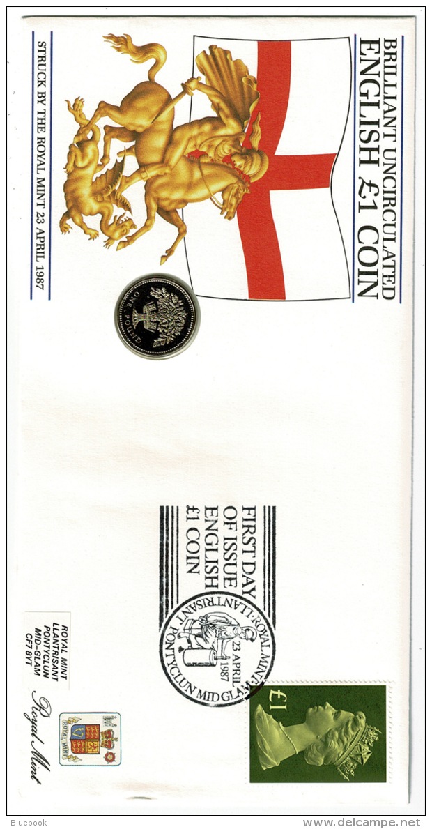 RB 1226 -  GB 1987 &pound;1 Coin Cover - English &pound;1 Coin &amp; &pound;1 Stamp - Pontyclun - 1 Pond