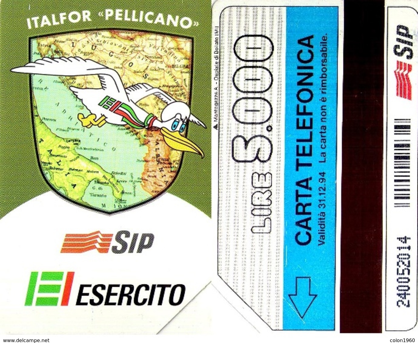 TARJETA TELEFONICA DE ITALIA. ITALFOR "PELLICANO", EJERCITO, 31-12-94. 5000L. 2289. (122) - Armada