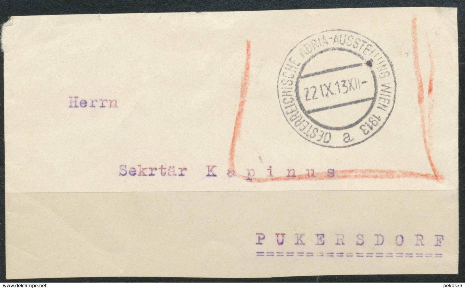ÖSTERREICH  -  Briefausschnitt  - ADRIA AUSSTELLUNG  Wien 1913 - Maschinenstempel (EMA)