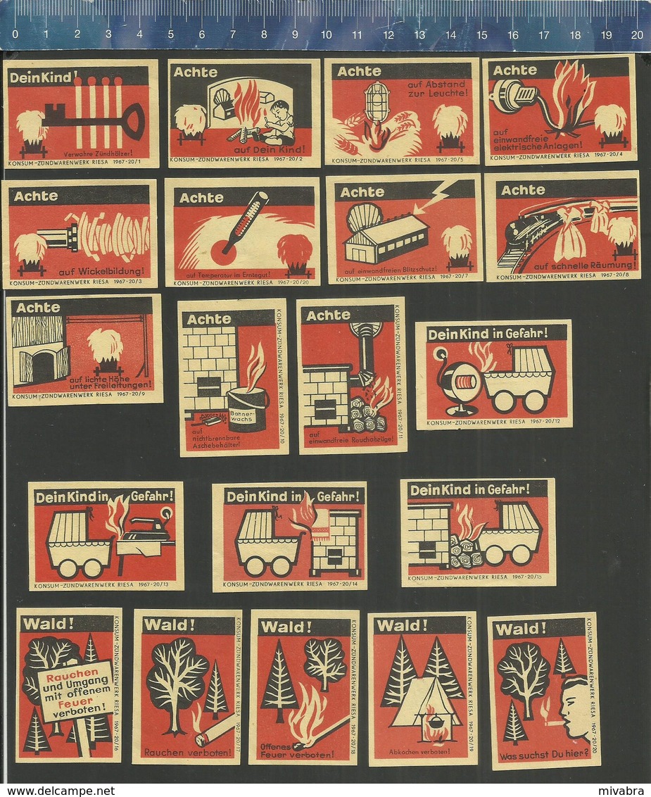 FIRE PREVENTION BRANDSCHUTZ PROTECTION CONTRE L'INCENDIE  FER À REPASSER POUSSETTE TRAIN ETC. Matchbox Labels Former DDR - Boites D'allumettes - Etiquettes