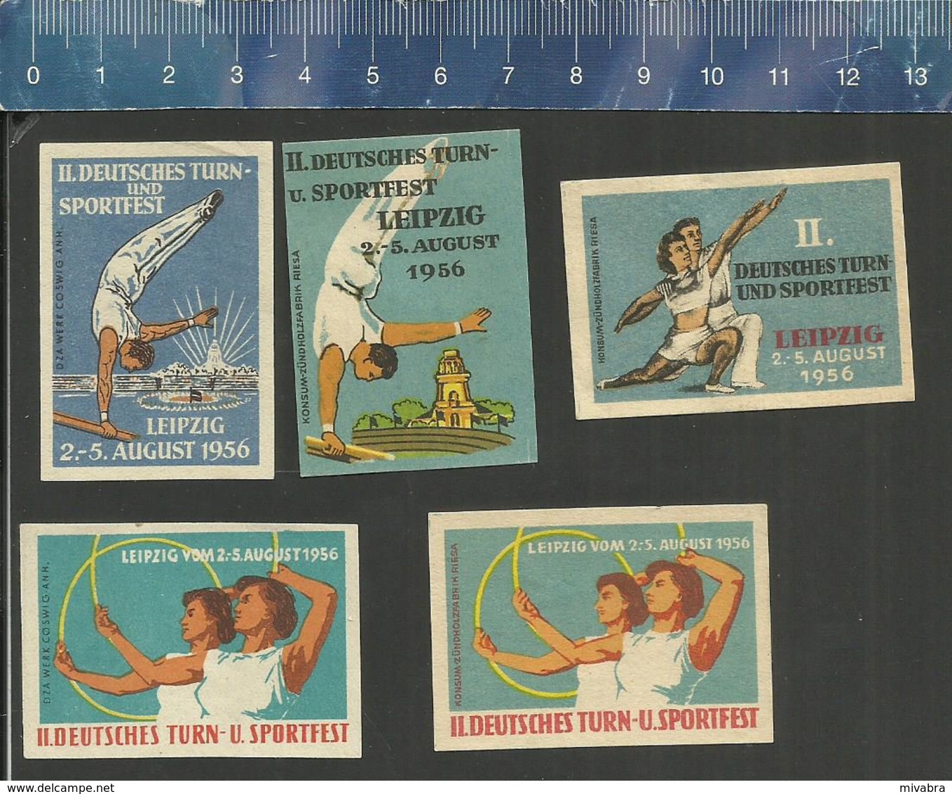 LEIPZIG II DEUTSCHES TURN UND SPORTFEST 1956 ( TURNEN GYMNASTICS GYMNASTIQUE ATHLETICS  ) OLD Matchbox Labels DDR - Boites D'allumettes - Etiquettes