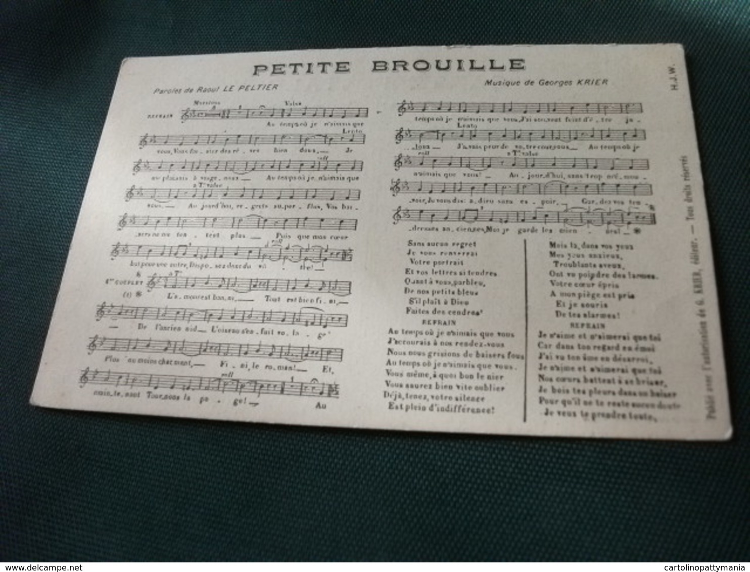 MUSICA SPARTITO MUSICALE PETITE BROUILLE PAROLE DI RAOUL LE PELTIER MUSICA DI GERGES KRIER - Musica E Musicisti