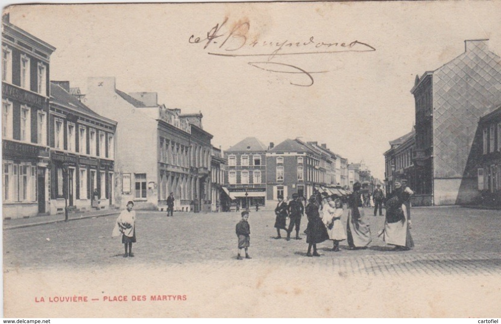 LA LOUVIERE-PLACE DES MARTYRS-EDIT.PAPETERIE MODERNE-CARTE PRECURSEUR-ENVOYEE-1905-VOYEZ LES 2 SCANS-RARE ! ! ! - La Louvière