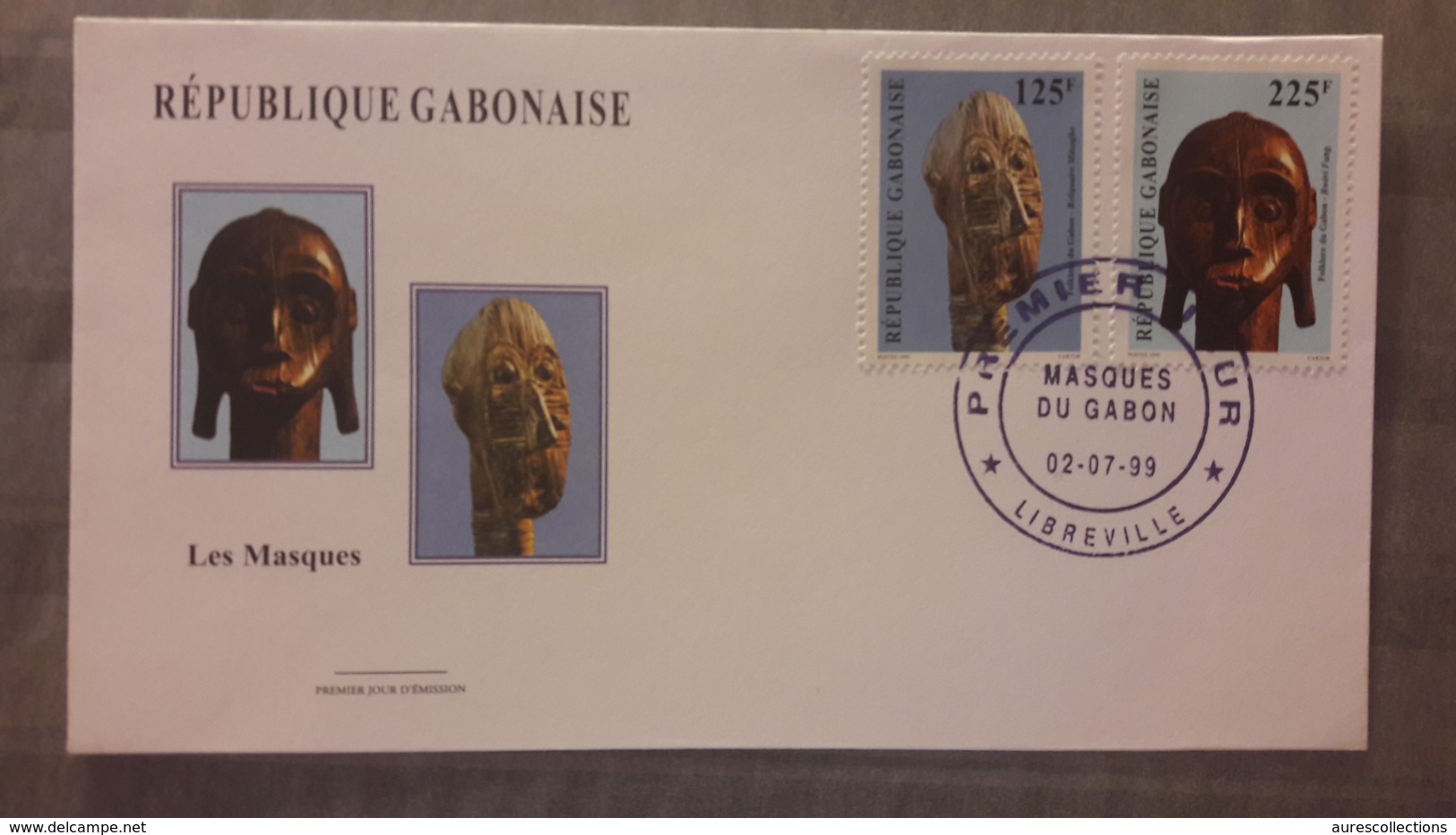 GABON 1999 FDC ENVELOPPE PREMIER JOUR MASQUES MASKS - Gabon (1960-...)