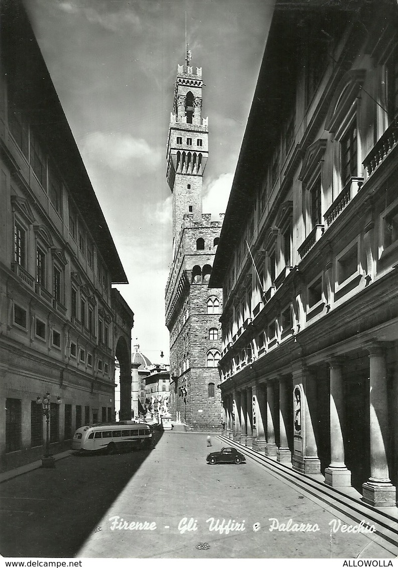 1271 "FIRENZE-GLI UFFIZI E PALAZZO VECCHIO-FIAT TOPOLINO E TORPEDONE GRAN TURISMO ANNI '50 " CART. POST.  ORIGIN. SPED. - Firenze (Florence)