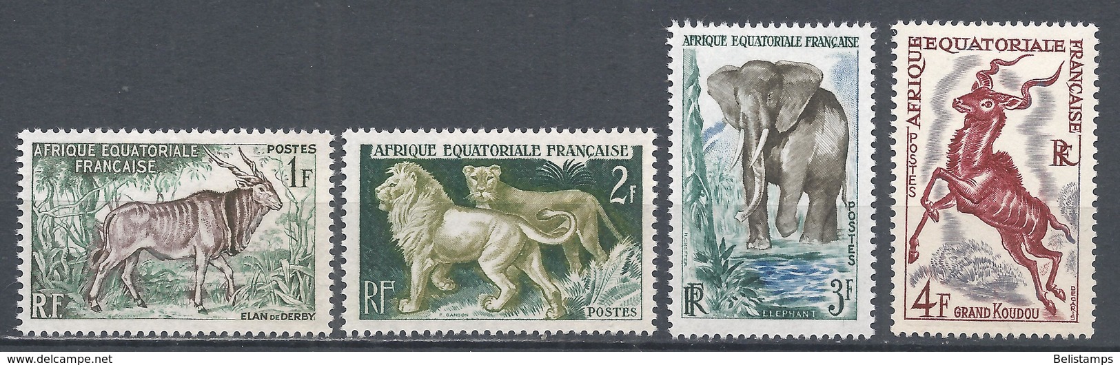 French Equatorial Africa 1957. Scott #195-8 (M) Giant Eland, Lions, Elephant, Greater Kudu * Complet Set - Neufs