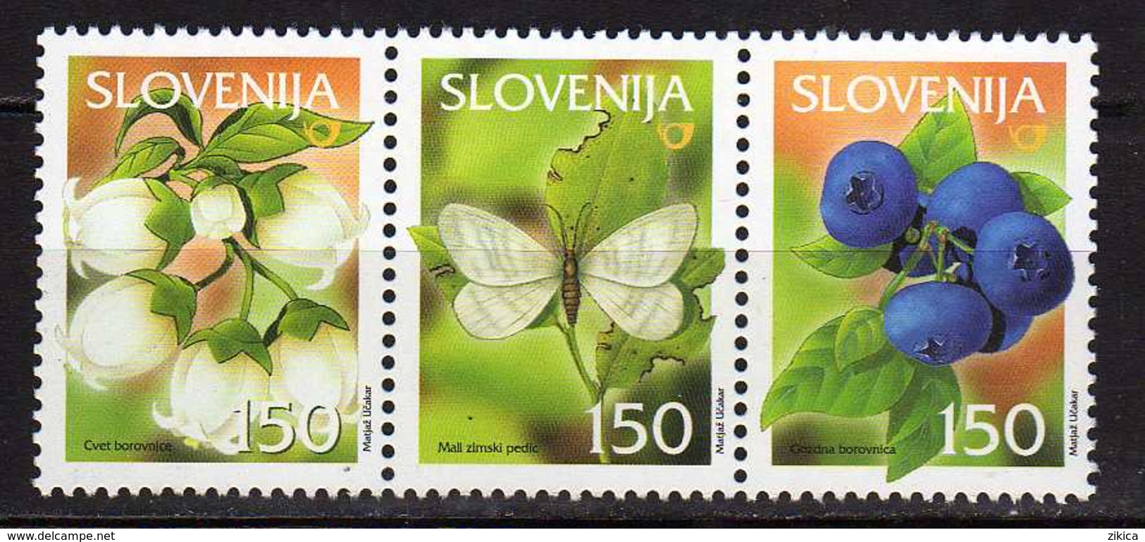 Slovenia 2002 Fruit Species In Slovenia - Forest Blueberry.butterflies.strip. MNH - Slovénie