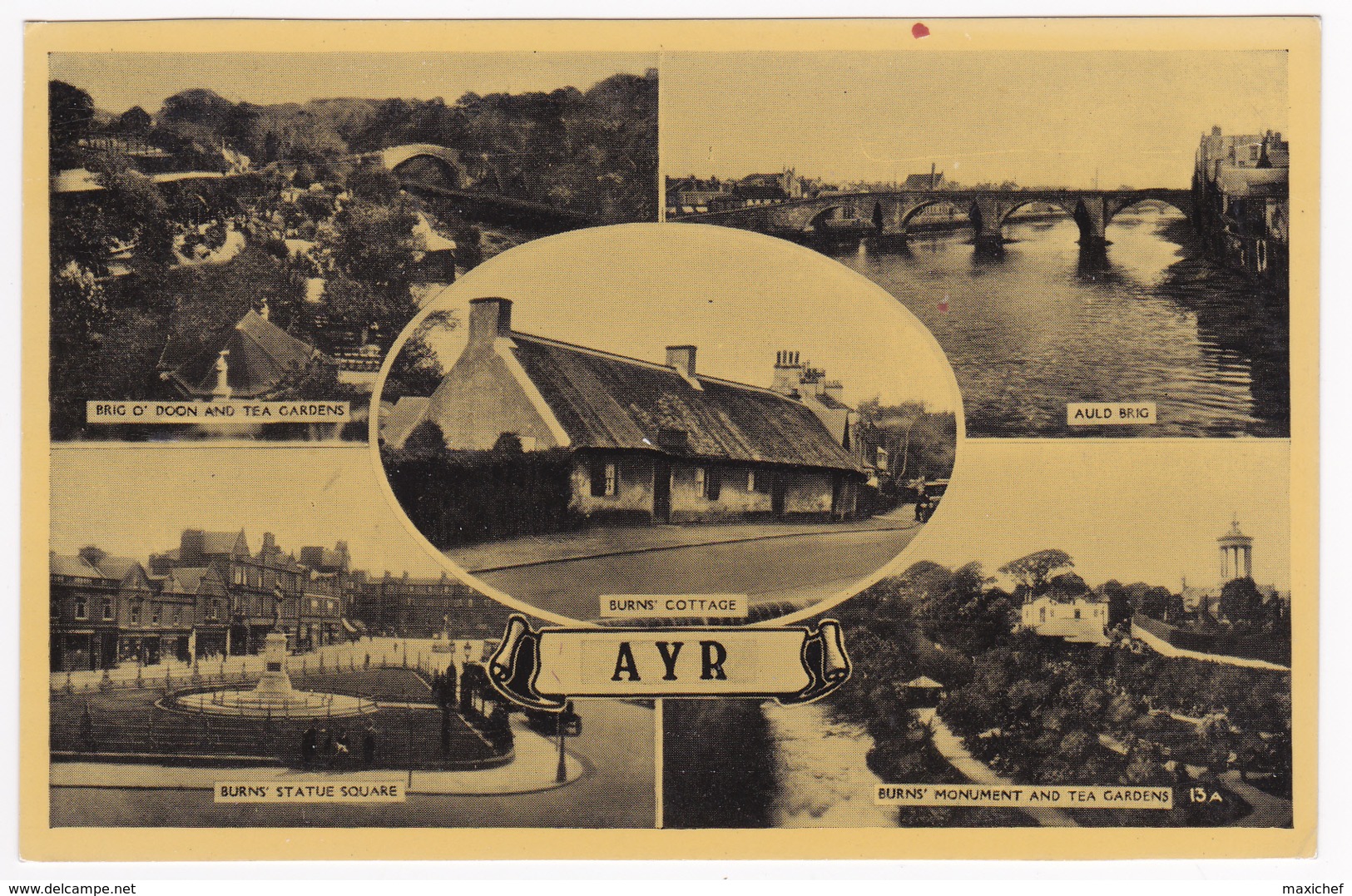 Ayr - Multivues, 5 Vues "Brid O Doon And Tea Gardens, Burn's Cottage, Auld Brig, Burn's Statue Square & Monument And Tea - Ayrshire