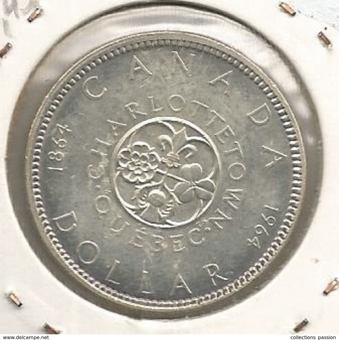 Monnaie, CANADA , Dollar ,1964,  Elisabeth II,Charlottetown, Quebec,argent ,2 Scans ,frais Fr 1.95 E - Canada