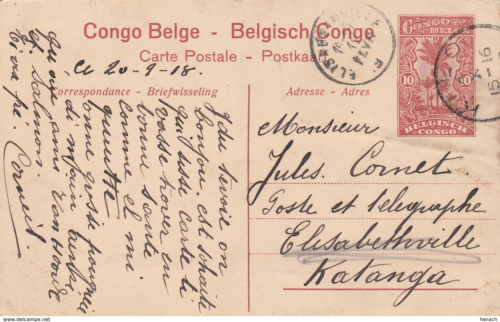 Congo Belge Entier Postal Illustré 1918 - Postwaardestukken