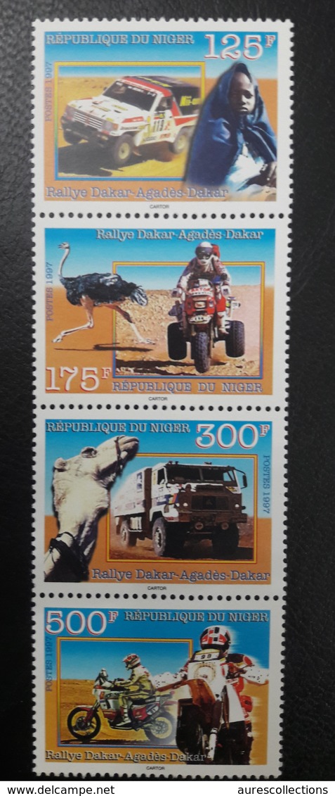 NIGER 1997 YT 922/5 STRIP - FULL SET - RALLY RALLYE PARIS DAKAR MOTO MOTOCYCLE CAMEL CAR OSTRICH -  EXTREMLY RARE - MNH - Niger (1960-...)