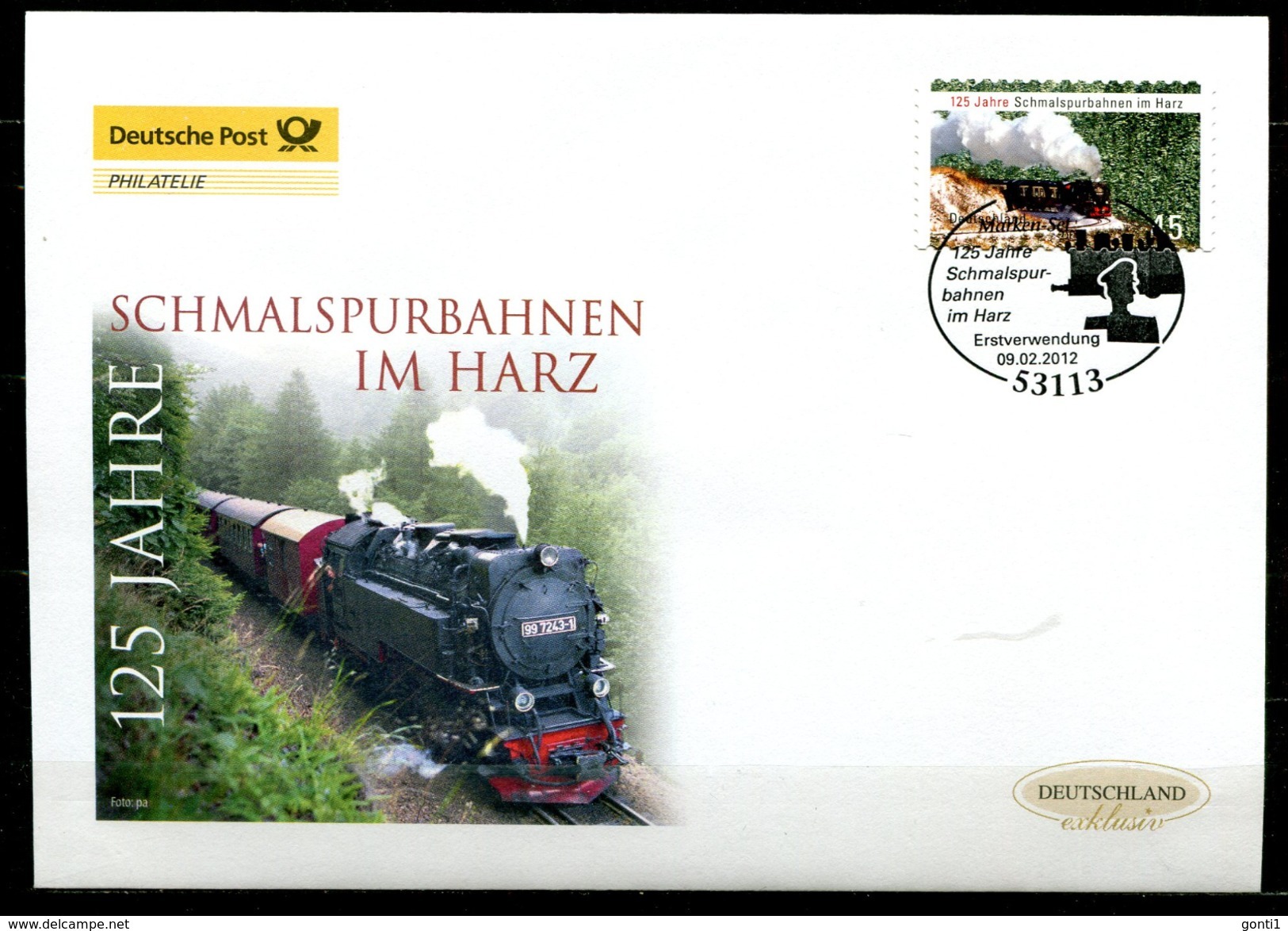 Germany 2012 First Day Cover Mi.Nr.2916 (Selbstkleber),Ersttagsbrief "125 Jahre Schmalspurbahnen Im Harz,Dampflok "1 FDC - Other & Unclassified