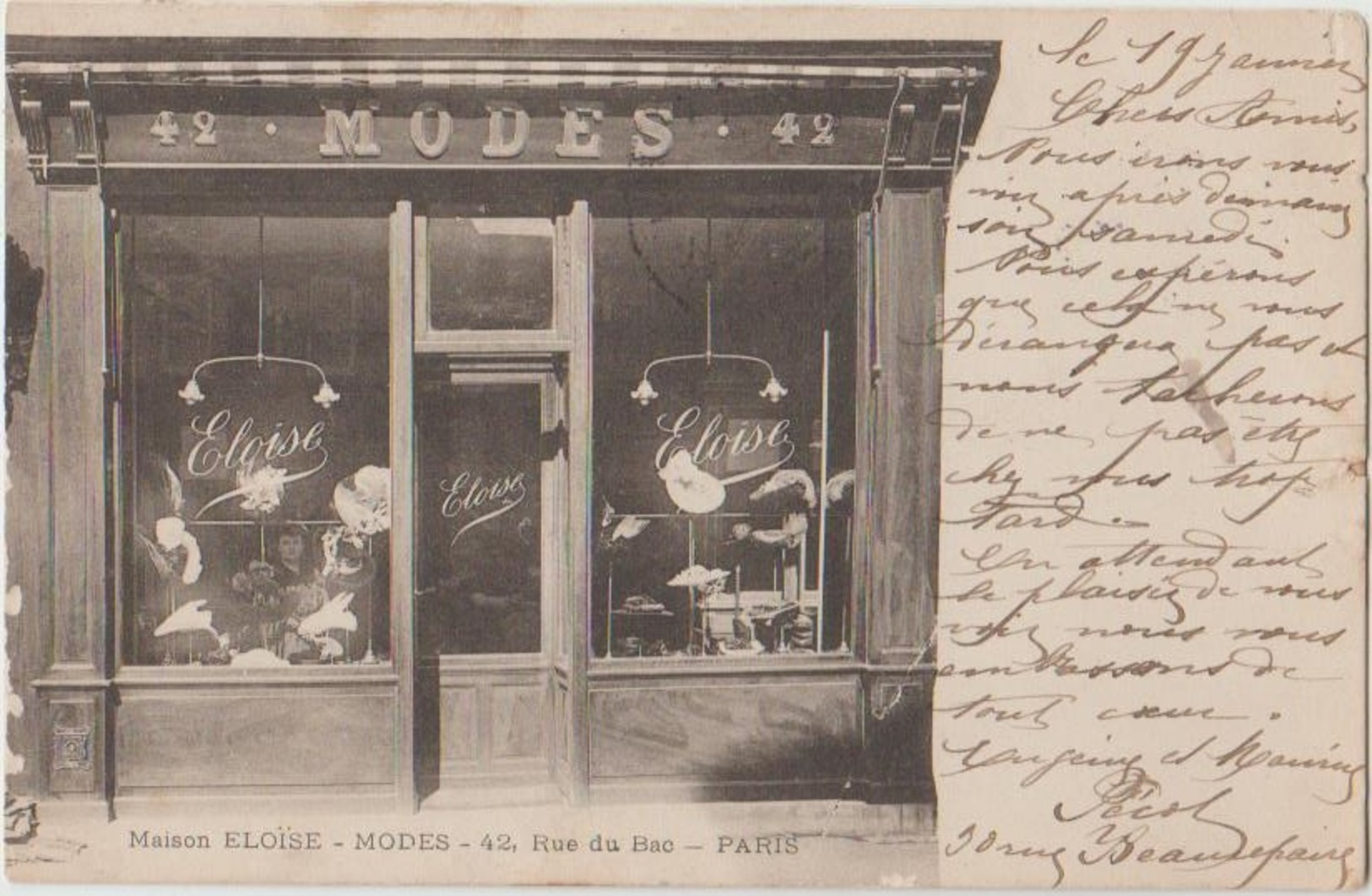 CPA 75 PARIS VII 42 Rue Du Bac Commerce Chapellerie Maison ELOÏSE Modes Chapeaux 1905 - District 07