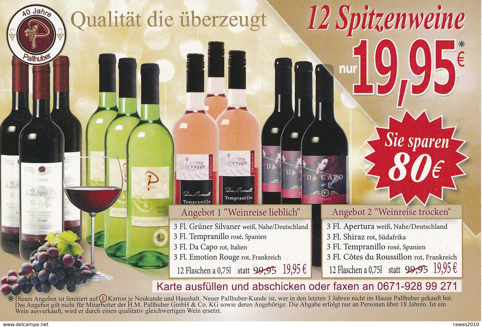 BRD Bad Kreuznach DP-Ganzsachenantwortpostkarte Weinhaus Pallhuber Spitzenweine - Wijn & Sterke Drank