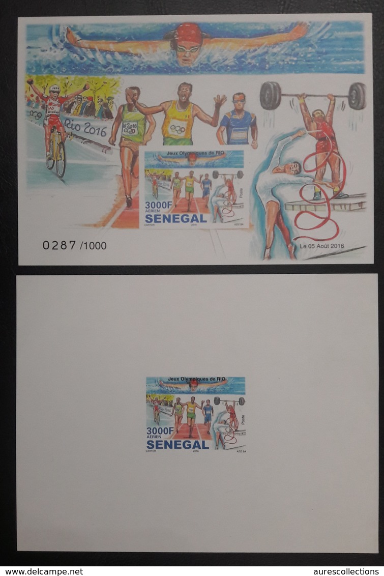 SENEGAL 2016 IMPERF SHEET + PROOF EPREUVE + BLOC ND OLYMPIC GAMES RIO CYCLING SWIMMING WEIGHTLIFTING GYMNASTICS MNH ** - Sénégal (1960-...)