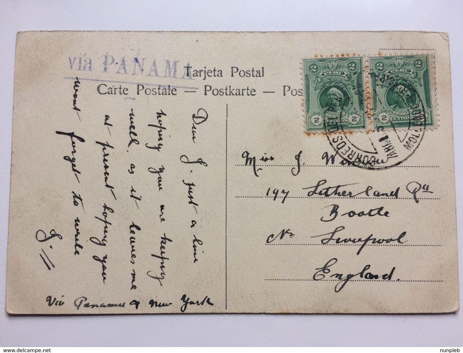 PERU - 1911 Postcard - Sent To England With `via Panama` Cachet - Peru