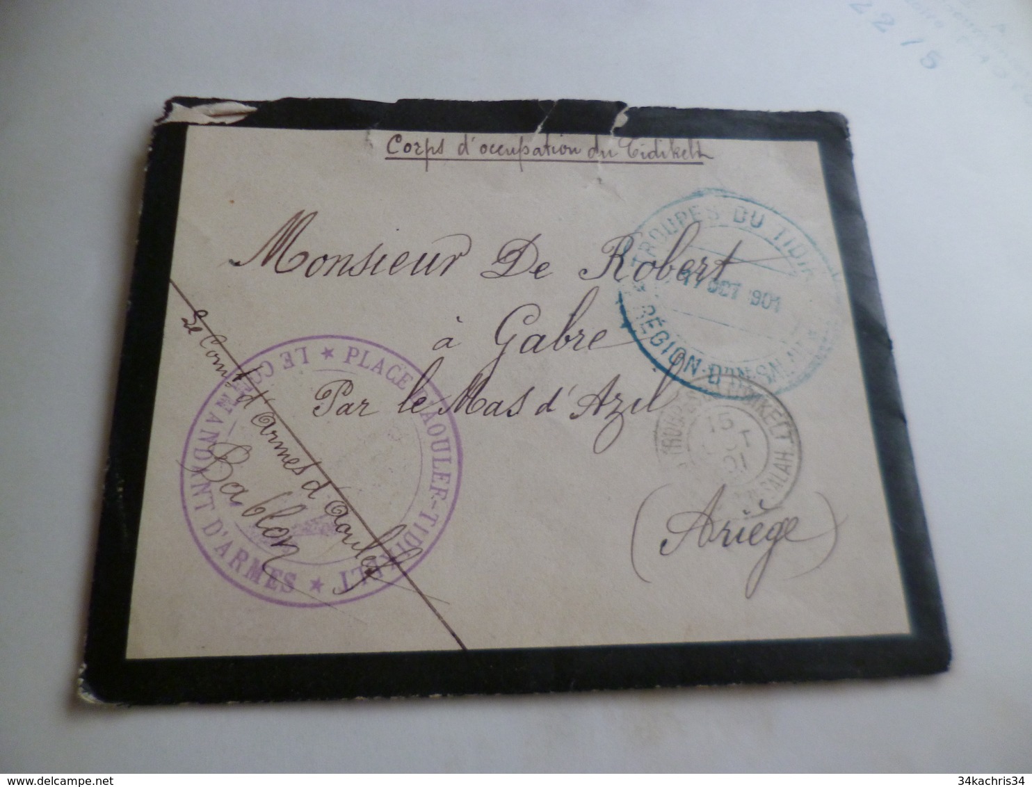 Lettre Algérie Corps D'Occupation Du Tidikelt 3 Cachets Dont à Date Troupes Du Tidikelt 1901 Pour Mas D'Azil Ariège - Guerre D'Algérie